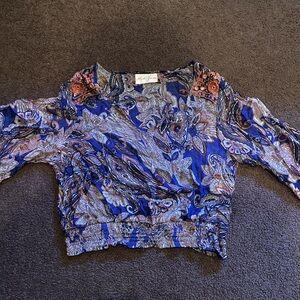 Miss June Paris Boho Paisley Smocked Crop Top